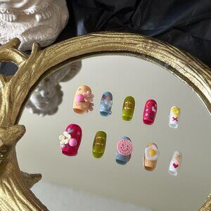 Handmade Press-on Nails/colorful/short square/everyday nails/cute nail/pink nail